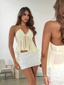 SHEIN ICON Áo quây ngực bằng vải dệt họa tiết dành cho nữ, kiểu dáng đi nghỉ mát. - Màu be - Xem 1