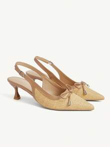 CUCCOO CHICEST Women Shoes French Straw Pointed Heels Temperament Commuter - Apricot - View 1