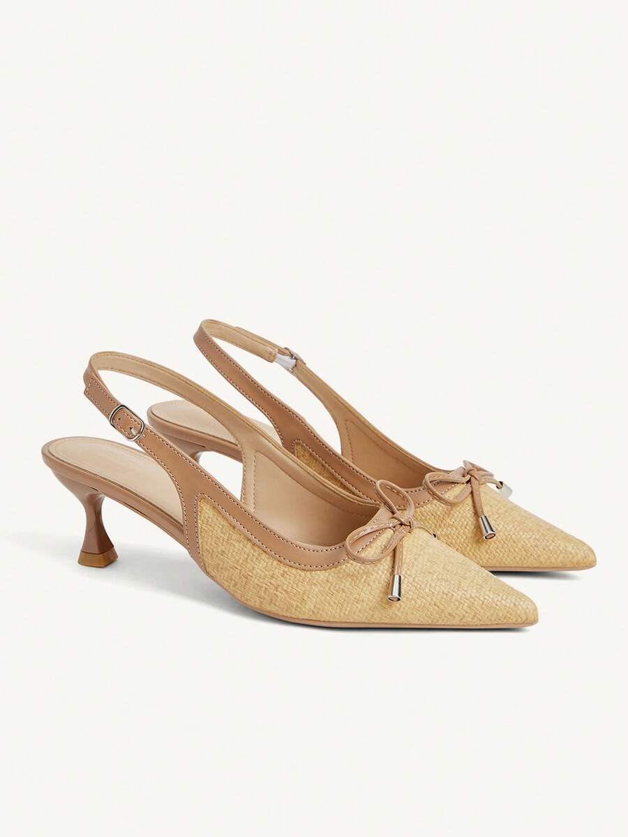 CUCCOO CHICEST Women Shoes French Straw Pointed Heels Temperament Commuter - Apricot - View 1