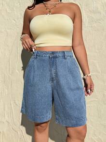 Rivivi Plus Size Women's Fashionable Casual Versatile Washed Denim Shorts - Medium Wash - View 6