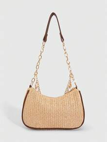 ROMWE Fairycore 1个多巴胺度假风海星贝壳装饰草编包，热带岛屿沙滩包，适合春夏旅行度假装扮 - 卡其色 - 查看 6