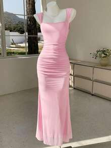 SHEIN EZwear 夏季可爱粉色迷你休闲连衣裙，适合女性 - 粉色 - 查看 5