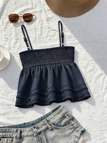 Comfortcana 女士荷叶边吊带背心 - 藏蓝色 - 查看 2