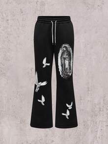 Skyrend Pantalones casuales rectos y holgados de pierna ancha con estilo graffiti urbano y hip hop para hombres, estilo emo de los años 2000, para otoño - Negro - Ver 1