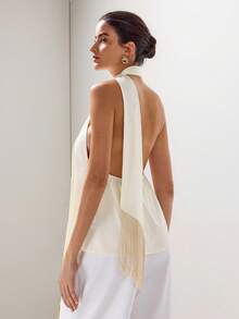 Briarwyn Women's Solid Color Summer Stylish Draped Neck Camisole Golf White Sexy - Apricot - View 5
