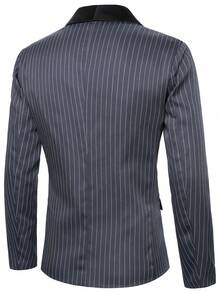 Manfinity Mode Men's British Style Gentleman Party Suit, Casual Striped Suit Set - Dark Grey - View 5