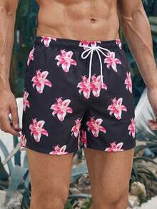 Azuldrift 男士印花抽绳腰带沙滩短裤 - 黑色 - 查看 6
