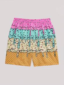 Whitmere Men's Letter Print Woven Swim Trunks, Graphic, Drawstring, Multicolor, Board Shorts, Casual, Comfortable, Versatile, Daily Wear, Gift For Father/ Husband - Multicolor - View 3