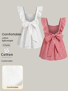 Modmama Conjunto de ropa de verano, estilo campestre, para concierto de música country, estilo country para mujeres, ropa de campo para mujeres, conjunto de 2 camisetas de maternidad con lazo en la espalda, hechas de tela de algodón cómoda y transpirable, en estilo bohemio. Blusas de maternidad casuales de vacaciones con volantes y lazo en la espalda, para verano, blusas tipo bata para mujer, blusas de verano casuales a cuadros, blusas de maternidad, blusas de verano con lazo, blusas con volantes para mujer, blusas y camisetas de mujer, blusas de algodón para mujer, blusas de verano para mujer, chalecos de mujer, camisetas de mujer, blusas de trabajo de verano, atuendo de yate para mujer, atuendos para trabajar desde casa, blusas y camisetas de verano para mujer, conjuntos de vacaciones para mujer - Multicolor - Ver 2