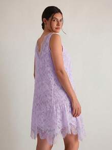Freevana Plus Size Summer Sheer Contrast Lace Slip Dress Gym Brown - Mauve Purple - View 2