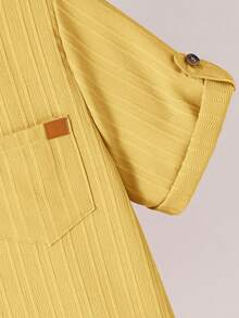 SHEIN Áo sơ mi ngắn tay cổ bẻ đa năng dành cho bé trai tuổi teen - Màu vàng - Xem 4