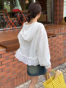 DAZY Women's Hooded Casual Korean Style Solid Color Long Sleeve Shirt, Spring/Summer Vacation - White - View 2