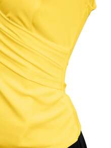 EMERY ROSE Women's Solid Color Elegant V-Neck Criss-Cross T-Shirt - Yellow - View 5