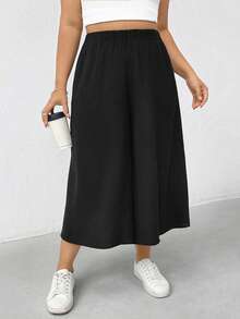 Shapeblank Pantaloni a gamba larga a vita elastica neri casual, comodi e traspiranti, adatti per l'estate, pantaloni alla caviglia larghi e morbidi da donna, abbigliamento estivo, pantaloni ampi - nero - Visualizzare 4