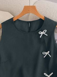 CosyJoli Plus Size Women Summer Casual/Work Sleeveless Top With Contrast Color Bow Decor - Dark Grey - View 9