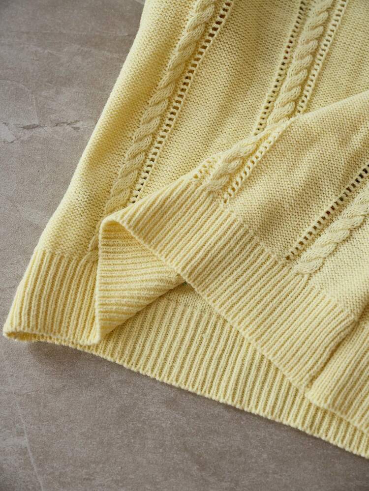 FLORAL EMBROIDERY PETAL SLEEVE CABLE KNIT TOP