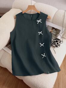 CosyJoli Plus Size Women Summer Casual/Work Sleeveless Top With Contrast Color Bow Decor - Dark Grey - View 1