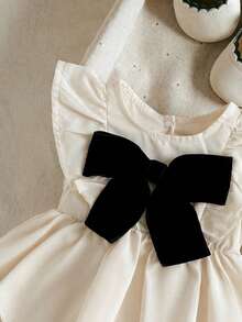 SHEIN 新生女宝宝可爱卡其色蝴蝶结荷叶边连体衣，夏季 - 卡其色 - 查看 4