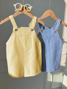SHEIN Bộ 2 món cho bé trai, gồm yếm và quần short kẻ sọc nhiều màu sắc. - Nhiều màu - Xem 3