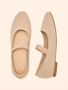 CUCCOO BASICS Women's Round Toe Flat Brown Strap Elastic Comfort Breathable Mary Jane Flats, Suitable For Daily Commute And Casual Wear - Rose Gold - View 5
