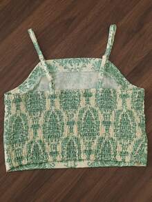 年轻女孩印花吊带背心和阔腿裤休闲装 - 白色 - 查看 4