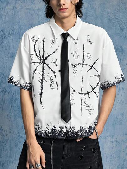 ROMWE MEN Men's Fashionable Short Sleeve Casual Shirt, Versatile For Summer