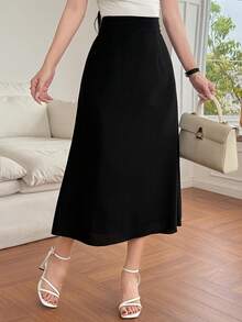 DAZY Rok A-Line Lipit Elegan untuk Wanita, Musim Semi/Panas - Hitam - View 5
