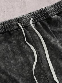 Skyrend Pantalones cortos deportivos de verano para hombres, de unicolor y lavados, con ajuste holgado y cordón en la cintura, pantalones cortos de playa con bolsillos, estilo emo y de los años 2000 - Negro - Ver 5