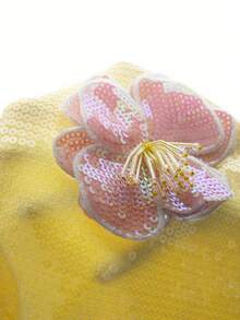 Amplova Minifalda de mujer 2026 con detalles florales 3D de lentejuelas amarillas y rosas para vacaciones - Amarillo - Ver 3
