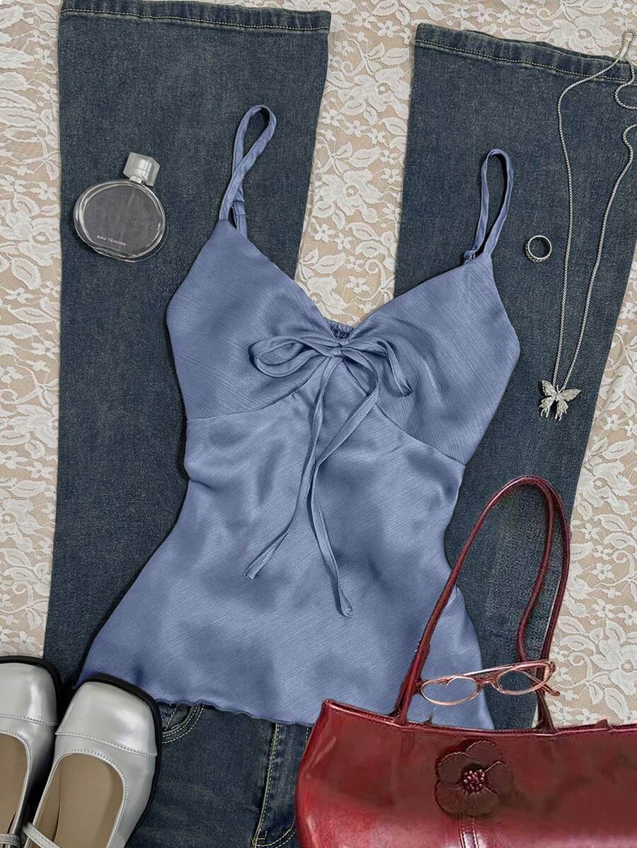 Franclia Women's Casual Minimalist Front Tie Camisole For Summer - Blue - View 1