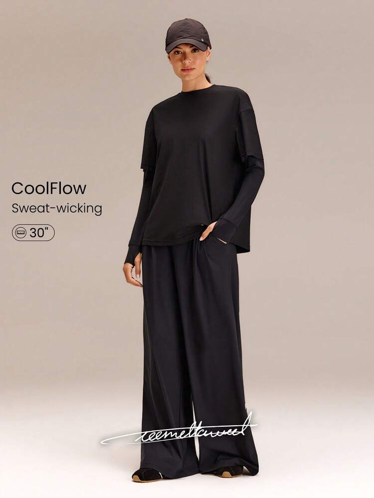 X Reem Modest 1PC All-Day Ease Cooling Quick-Dry Sun Protection Adjustable Drawstring Waist Slip Pockets Wide-Leg Pants Training Running Workout Gym Daily