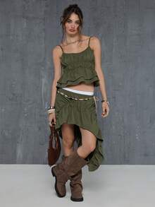 COUREZ Blusa regata com franzido volumoso / Roupas de verão Y2K para mulheres, blusas sem mangas, blusas verdes, blusas de verão, looks para sair, looks para festivais, looks de primavera para mulheres - Verde de Exercício - Ver 2