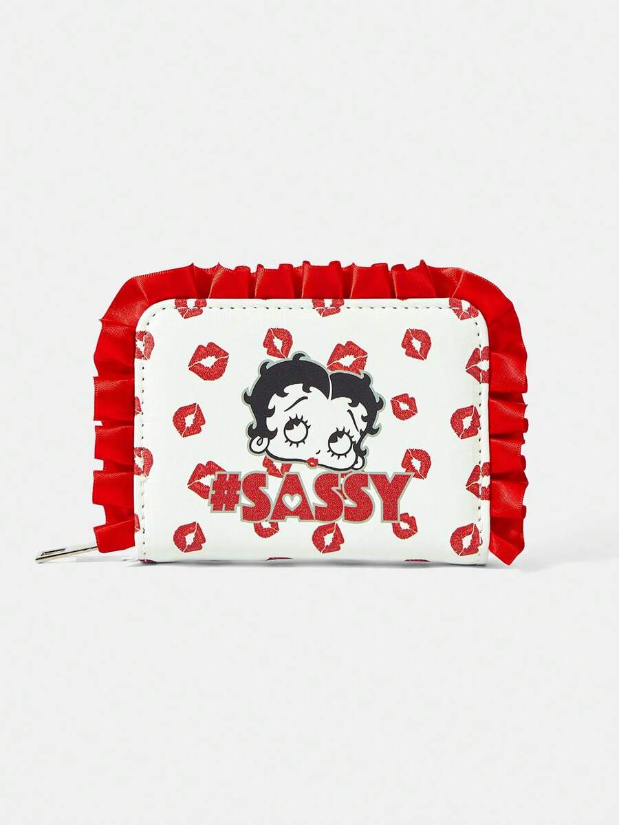 Betty Boop x SHEIN Sweet Cool Betty Doll Lip Print Short Wallet - White A - View 1