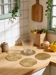 1/2/4/6/8pcs, A Set Of PVC Coasters, Kitchen Table Indoor/Outdoor, Washable Heat-Resistant Coasters, Can Wipe Cup Coasters, Camping, Festivals, Weddings, Parties - Gold - View 3