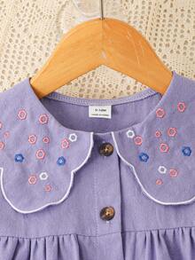 SHEIN Vintaside Kids 女嬰可愛田園簡約風高級刺繡圖案背心與A字無袖公主竹纖維洋裝，夏季 - 紫色 - 查看 3