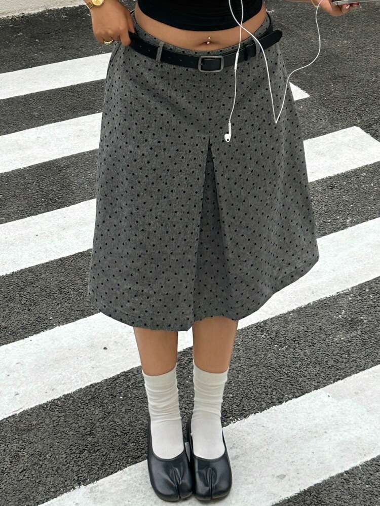 Dazy Plus Polka Dot Cute Girl Casual A-Line Pleated Mid-Length Skirt, Versatile Plus Size Women Spring/Summer Skirt