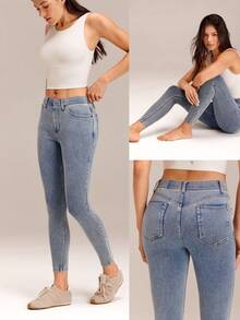GLOWMODE Jeanious Super-Stretch Classic Denim Skinny Jeggings Yoga Daily With Five Pockets Yoga Daily  Spring Summer - Light Wash - View 8