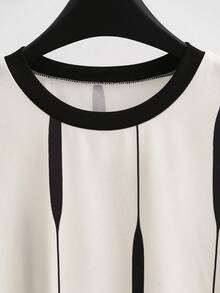 GlowEve Women's Casual Color Block Round Neck Short Sleeve T-Shirt, Summer - Black and White - View 3