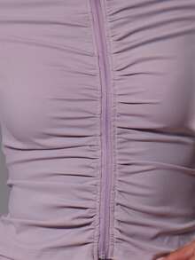 Musera Sport Ruched Front Detail Short Sleeve Zip Through Active Top Workout Gym Sports Pilates Fitness Daily Casual Hibiscus - Dusty Purple - View 6