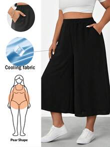 Shapeblank Pantaloni a gamba larga a vita elastica neri casual, comodi e traspiranti, adatti per l'estate, pantaloni alla caviglia larghi e morbidi da donna, abbigliamento estivo, pantaloni ampi - nero - Visualizzare 1