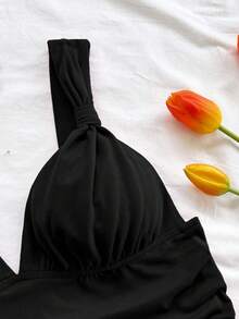 Soleia Áo hai dây màu đỏ trơn, kiểu dáng giản dị, lãng mạn, thích hợp cho kỳ nghỉ Giáng sinh, Ngày lễ tình nhân và Năm mới. - màu đen - Xem 3