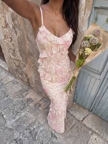 Lumalex 女士碎花荷叶边露背连衣裙 - 鵝黃色 - 查看 12