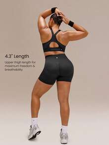 GLOWMODE Große Größen 4,3" ultrafeiner, weicher nahtloser Wochenend-Hoher Bund Raffung Po Lifting CoreHold Radlerhose Mittlere Belastung Laufen Joggen Training Fitnessstudio Tragen - Schwarz - Übersicht 5