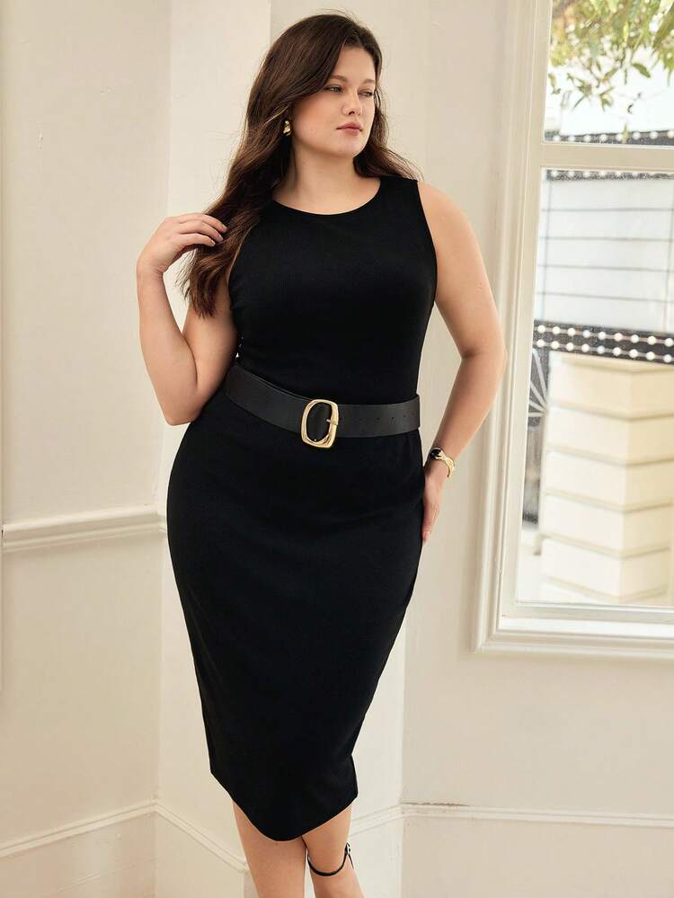 PLUS SIZE SOLID SLIM FIT TANK TOP & PENCIL SKIRT SET