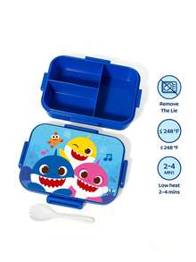 BABY SHARK X SHEIN 1100ml Cartoon Pattern Leak-Proof 3-Compartment Bento Box, Resistant To Falls, Equipped With Tableware And Food Fork, Back To School - Multicolor - View 3
