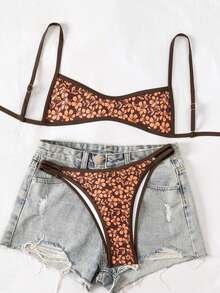 Swim Vcay Set de 2 piezas Traje de baño sexy con estampado aleatorio para vacaciones en la playa, bikini sin relleno con tirantes ajustables y espalda descubierta - Multicolor - Ver 4