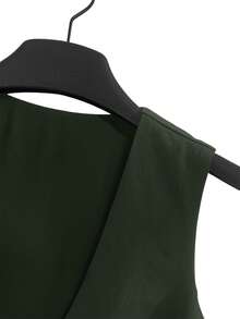 GlowEve CURVE Plus Size Women Solid Color Open Front Sleeveless Blazer Jacket - Dark Green - View 4
