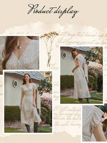 WESTFADE Đầm midi cổ chữ V tay bồng xếp ly thắt lưng in họa tiết hoa nhí, thích hợp mặc mùa xuân, nghỉ dưỡng, hè, đi biển, lễ hội, Stagecoach, Coachella, thường ngày, dễ thương, lãng mạn, phong cách Boho, Nashville, cao bồi, rodeo, trang phục đi hòa nhạc đồng quê, trang phục miền Tây cho nữ. - Màu be - Xem 7