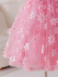 Glamorique Kids Đầm dự tiệc cho bé gái, màu hồng trơn, chất liệu co giãn, kết hợp với chân váy lưới thêu, phù hợp cho mọi mùa. - Hồng - Xem 3
