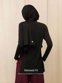 Áo thun dài tay cổ tròn dáng suông X Reem Modest TENCEL™ Modal City Sweetheart, chất liệu mềm mại, nhẹ, thấm hút mồ hôi, xẻ tà bên hông, thích hợp mặc hàng ngày. - màu đen - Xem 2